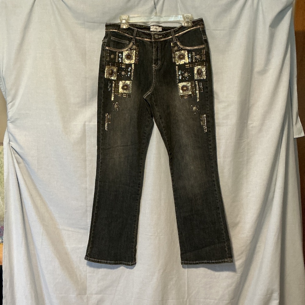 Vintage Y2K Bedazzled Boot Cut Black Women’s Jeans Size 10 Sequins Beads